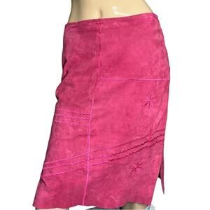 Stella Forest Size 40 8 M Pink Goat Skin Suede Embroidered Pencil Straight Skirt